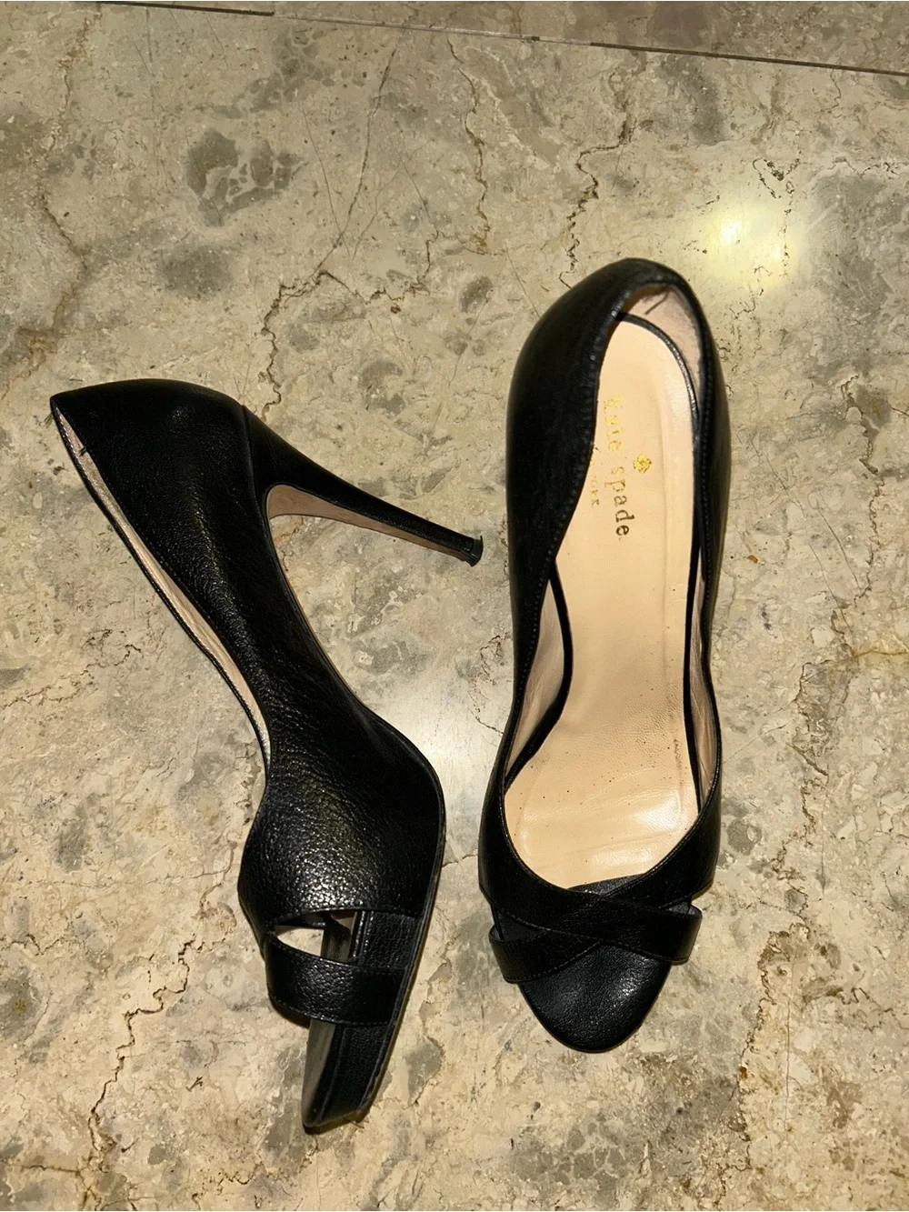 kate spade Black Leather Crisscross Peep-Toe Heels 91/2